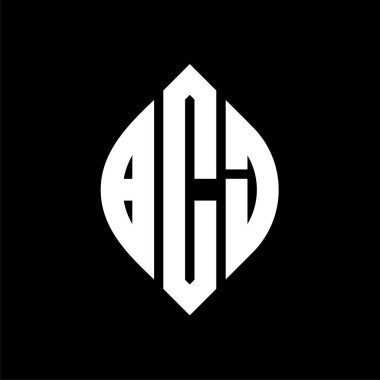 Çember ve elips şekilli BCJ daire harf logosu tasarımı. Tipografik tarzda BCJ elips harfleri. Üç baş harf daire şeklinde bir logo oluşturuyor. BCJ Çember Amblemi Soyut Monogram Harf İşaretleyici Vektörü.