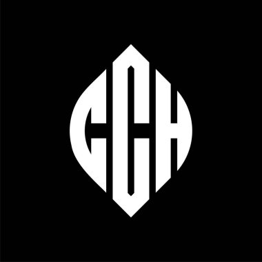 Çember ve elips şekilli CCH daire harf logosu tasarımı. Tipografik şekilli elips harfleri. Üç baş harf daire şeklinde bir logo oluşturuyor. CCH Çemberi Amblemi Soyut Monogram Harf Vektörü.