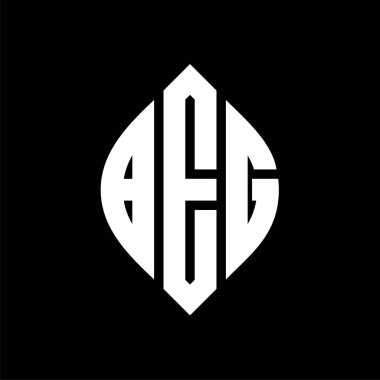 Çember ve elips şekilli Beg daire harf logosu tasarımı. Typographic tarzında elips harfler. Üç baş harf daire şeklinde bir logo oluşturuyor. BeG Çemberi Amblemi Soyut Monogram Harf İşaretleme Vektörü.