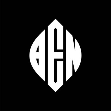 Çember ve elips şekilli BEN daire harf logosu tasarımı. Tipografik tarzda BEN elips harfleri. Üç baş harf daire şeklinde bir logo oluşturuyor. BEN Çemberi Amblemi Soyut Monogram Harf İşaretleme Vektörü.