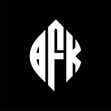 Çember ve elips şekilli BFK daire harf logosu tasarımı. Tipografik biçimli BFK elips harfleri. Üç baş harf daire şeklinde bir logo oluşturuyor. BFK Çember Amblemi Soyut Monogram Harf İşaretleyici Vektörü.