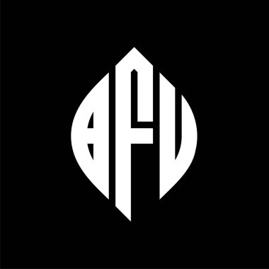 Çember ve elips şekilli BFU daire harf logosu tasarımı. Tipografik biçimli BFU elips harfleri. Üç baş harf daire şeklinde bir logo oluşturuyor. BFU Çember Amblemi Soyut Monogram Harf İşaretleyici Vektörü.
