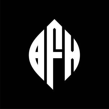 Çember ve elips şekilli BFX daire harf logosu tasarımı. Tipografik biçimli BFX elips harfleri. Üç baş harf daire şeklinde bir logo oluşturuyor. BFX Çember Amblemi Soyut Monogram Harf İşaretleyici Vektörü.