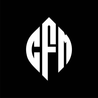 Çember ve elips şekilli CFM daire harf logosu tasarımı. Tipografik biçimli CFM elips harfleri. Üç baş harf daire şeklinde bir logo oluşturuyor. CFM Çember Amblemi Soyut Monogram Harf İşaretleyici Vektörü.