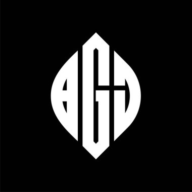 Çember ve elips şekilli BGJ daire harf logosu tasarımı. Tipografik tarzda BGJ elips harfleri. Üç baş harf daire şeklinde bir logo oluşturuyor. BGJ Çember Amblemi Soyut Monogram Harf İşaretleyici Vektörü.