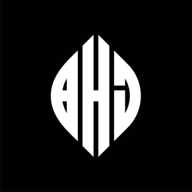 Çember ve elips şekilli BHJ daire harf logosu tasarımı. Tipografik tarzda BHJ elips harfleri. Üç baş harf daire şeklinde bir logo oluşturuyor. BHJ Çember Amblemi Soyut Monogram Harf İşaretleyici Vektörü.