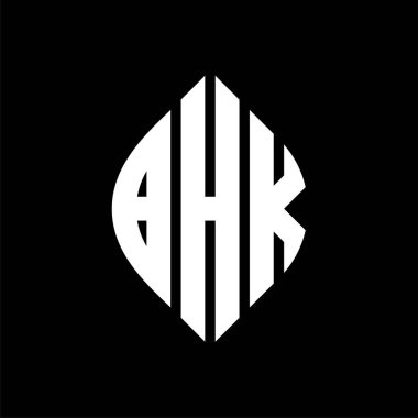 Çember ve elips şekilli BHK daire harf logosu tasarımı. Tipografik biçimli BHK elips harfleri. Üç baş harf daire şeklinde bir logo oluşturuyor. BHK Çember Amblemi Soyut Monogram Harf İşaretleyici Vektörü.