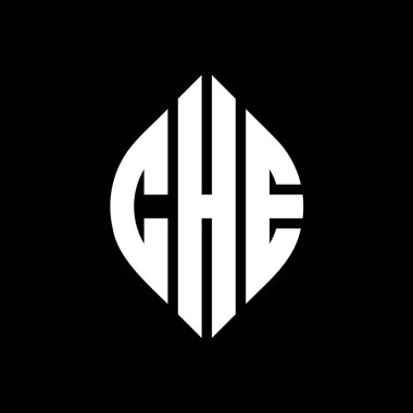 Çember ve elips şekilli CHE daire harf logosu tasarımı. Tipografik tarzda CHE elips harfleri. Üç baş harf daire şeklinde bir logo oluşturuyor. CHE Çember Amblemi Soyut Monogram Harf İşaretleme Vektörü.