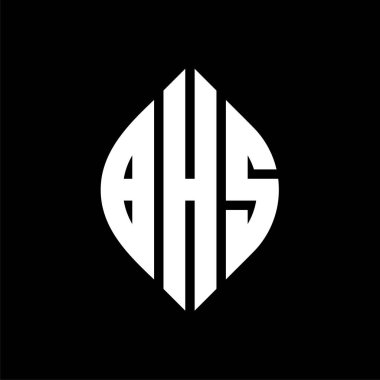 Çember ve elips şekilli BHS daire harf logosu tasarımı. Tipografik biçimli BHS elips harfleri. Üç baş harf daire şeklinde bir logo oluşturuyor. BHS Çember Amblemi Soyut Monogram Harf İşaretleyici Vektörü.