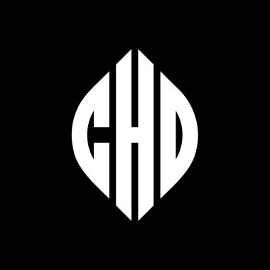 Çember ve elips şekilli CHO daire harf logosu tasarımı. Tipografik şekilli CHO elips harfleri. Üç baş harf daire şeklinde bir logo oluşturuyor. CHO Çemberi Amblemi Soyut Monogram Harf İşaretleme Vektörü.