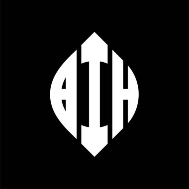 Çember ve elips şekilli BIH daire harf logosu tasarımı. Baskı biçiminde BIH elips harfleri. Üç baş harf daire şeklinde bir logo oluşturuyor. BIH Çember Amblemi Soyut Monogram Harf İşaretleme Vektörü.