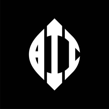 Çember ve elips şekilli yuvarlak harf logosu tasarımı. Tipografik tarzda BII elips harfleri. Üç baş harf daire şeklinde bir logo oluşturuyor. BII Çember Amblemi Soyut Monogram Harf İşaretleyici Vektörü.