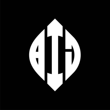 BIJ daire şeklinde ve elips şekilli harf logosu tasarımı. BIJ elips harfleri tipografik tarzda. Üç baş harf daire şeklinde bir logo oluşturuyor. BIJ Çember Amblemi Soyut Monogram Harf İşaretleme Vektörü.