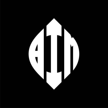 Çember ve elips şekilli BIM daire harf logosu tasarımı. Tipografik biçimli BIM elips harfleri. Üç baş harf daire şeklinde bir logo oluşturuyor. BIM Çemberi Amblemi Soyut Monogram Harf İşaretleyici Vektörü.