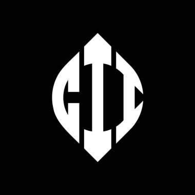 Çember ve elips şekilli CII daire harf logosu tasarımı. Tipografik şekilli elips harfler. Üç baş harf daire şeklinde bir logo oluşturuyor. CII Çember Amblemi Soyut Monogram Harf İşaretleyici Vektörü.