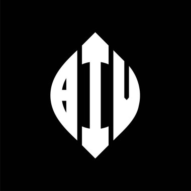 Dairesel ve elips şekilli BIV daire harf logosu tasarımı. Tipografik tarzda BIV elips harfleri. Üç baş harf daire şeklinde bir logo oluşturuyor. BIV Çember Amblemi Soyut Monogram Harf İşaretleme Vektörü.