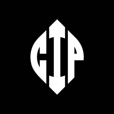 CIP daire harf logosu dizaynı daire ve elips şeklinde. CIP elips harfleri tipografik tarzda. Üç baş harf daire şeklinde bir logo oluşturuyor. CIP Çember Amblemi Soyut Monogram Harf İşaretleyici Vektörü.