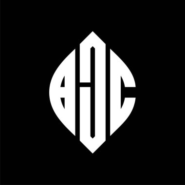Çember ve elips şekilli BJC daire harf logosu tasarımı. Tipografik biçimli BJC elips harfleri. Üç baş harf daire şeklinde bir logo oluşturuyor. BJC Çember Amblemi Soyut Monogram Harf İşaretleyici Vektörü.