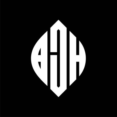 Çember ve elips şekilli BJH daire harf logosu tasarımı. Tipografik biçimli BJH elips harfleri. Üç baş harf daire şeklinde bir logo oluşturuyor. BJH Çember Amblemi Soyut Monogram Harf İşaretleyici Vektörü.