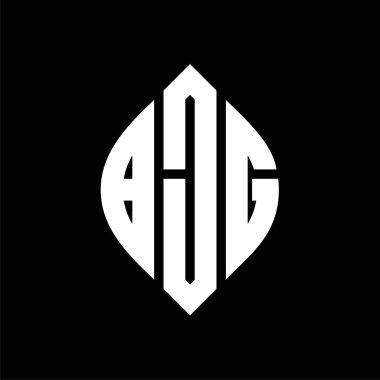 Çember ve elips şekilli BJG daire harf logosu tasarımı. Tipografik biçimli BJG elips harfleri. Üç baş harf daire şeklinde bir logo oluşturuyor. BJG Çember Amblemi Soyut Monogram Harf İşaretleyici Vektörü.