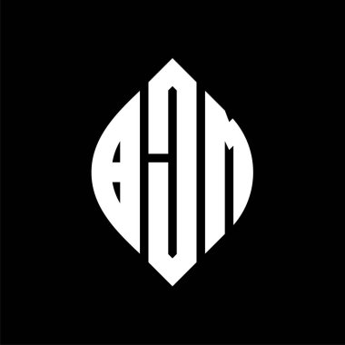 Çember ve elips şekilli BJM daire harf logosu tasarımı. Tipografik tarzda BJM elips harfleri. Üç baş harf daire şeklinde bir logo oluşturuyor. BJM Çember Amblemi Soyut Monogram Harf İşaretleyici Vektörü.