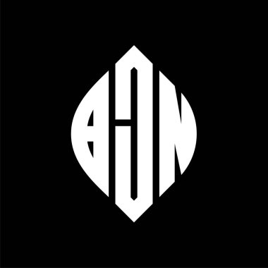 Çember ve elips şekilli BJN daire harf logosu tasarımı. Tipografik biçimli BJN elips harfleri. Üç baş harf daire şeklinde bir logo oluşturuyor. BJN Çember Amblemi Soyut Monogram Harf İşaretleyici Vektörü.