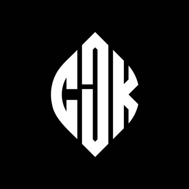 Çember ve elips şekilli CJK daire harf logosu tasarımı. Tipografik biçimli CJK elips harfleri. Üç baş harf daire şeklinde bir logo oluşturuyor. CJK Çember Amblemi Soyut Monogram Harf İşaretleyici Vektörü.