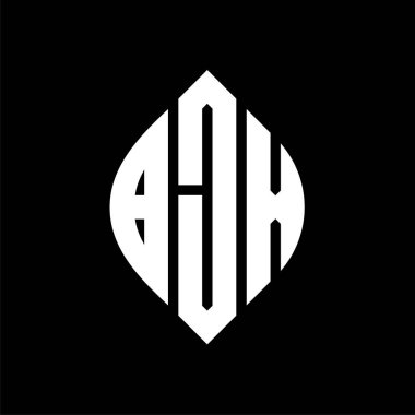 Çember ve elips şekilli BJX daire harf logosu tasarımı. Tipografik biçimli BJX elips harfleri. Üç baş harf daire şeklinde bir logo oluşturuyor. BJX Çember Amblemi Soyut Monogram Harf İşaretleyici Vektörü.