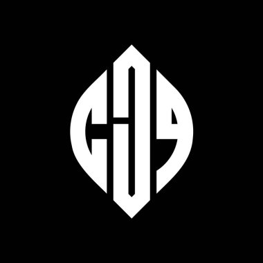 Dairesel ve elips şekilli CJQ daire harf logosu tasarımı. Tipografik biçimli CJQ elips harfleri. Üç baş harf daire şeklinde bir logo oluşturuyor. CJQ Çember Amblemi Soyut Monogram Harf İşaretleyici Vektörü.