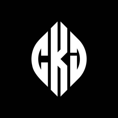 Çember ve elips şekilli CKJ harf logosu tasarımı. Tipografik biçimli CKJ elips harfleri. Üç baş harf daire şeklinde bir logo oluşturuyor. CKJ Çember Amblemi Soyut Monogram Harf İşaretleyici Vektörü.