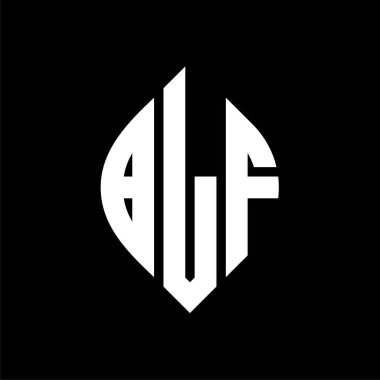 Çember ve elips şekilli BLF daire harf logosu tasarımı. Tipografik biçimli BLF elips harfleri. Üç baş harf daire şeklinde bir logo oluşturuyor. BLF Çemberi Amblemi Soyut Monogram Harf İşaretleyici Vektörü.