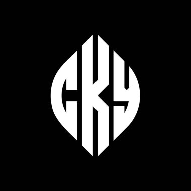 Çember ve elips şekilli CKY daire harf logosu tasarımı. Tipografik biçimli CKY elips harfleri. Üç baş harf daire şeklinde bir logo oluşturuyor. CKY Çember Amblemi Soyut Monogram Harf İşaretleyici Vektörü.