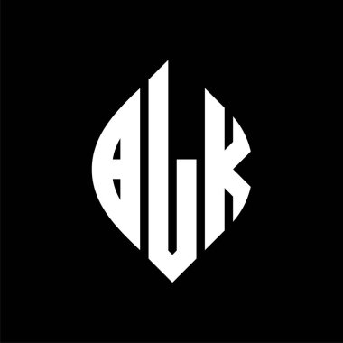 Çember ve elips şekilli BLK daire harf logosu tasarımı. Tipografik biçimli BLK elips harfleri. Üç baş harf daire şeklinde bir logo oluşturuyor. BLK Çember Amblemi Soyut Monogram Harf İşaretleyici Vektörü.