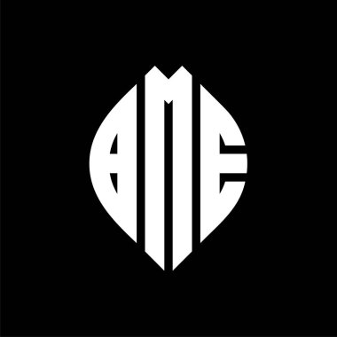 Çember ve elips şekilli BME daire harf logosu tasarımı. Tipografik biçimli BME elips harfleri. Üç baş harf daire şeklinde bir logo oluşturuyor. BME Çemberi Amblemi Soyut Monogram Harf İşaretleyici Vektörü.