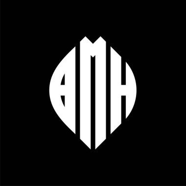 Çember ve elips şekilli BMH daire harf logosu tasarımı. BMH elips harfleri tipografik tarzda. Üç baş harf daire şeklinde bir logo oluşturuyor. BMH Çemberi Amblemi Soyut Monogram Harf İşaretleme Vektörü.