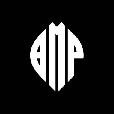 Çember ve elips şekilli BMP daire harf logosu tasarımı. BMP elips harfleri tipografik tarzda. Üç baş harf daire şeklinde bir logo oluşturuyor. BMP Çember Amblemi Soyut Monogram Harf İşaretleme Vektörü.
