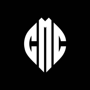 Çember ve elips şekilli CMC daire harf logosu tasarımı. Tipografik biçimli CMC elips harfleri. Üç baş harf daire şeklinde bir logo oluşturuyor. CMC Çember Amblemi Soyut Monogram Harf İşaretleyici Vektörü.