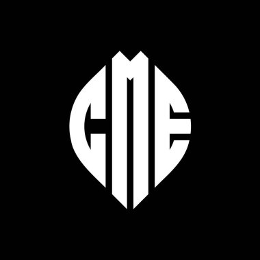 Çember ve elips şekilli CME daire harf logosu tasarımı. Tipografik biçimli CME elips harfleri. Üç baş harf daire şeklinde bir logo oluşturuyor. CME Çemberi Amblemi Soyut Monogram Harf İşaretleyici Vektörü.