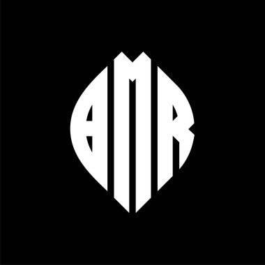 Çember ve elips şekilli BMR daire harf logosu tasarımı. BMR elips harfleri tipografik tarzda. Üç baş harf daire şeklinde bir logo oluşturuyor. BMR Çember Amblemi Soyut Monogram Harf İşaretleme Vektörü.