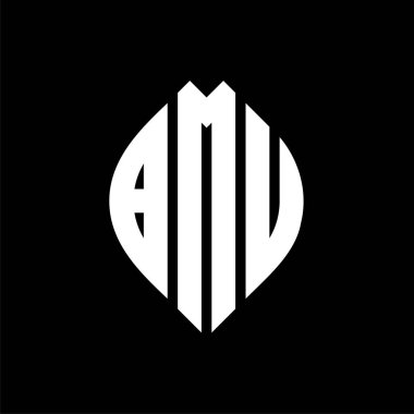 Çember ve elips şekilli BMU daire harf logosu tasarımı. BMU elips harfleri tipografik tarzda. Üç baş harf daire şeklinde bir logo oluşturuyor. BMU Çember Amblemi Soyut Monogram Harf İşaretleme Vektörü.