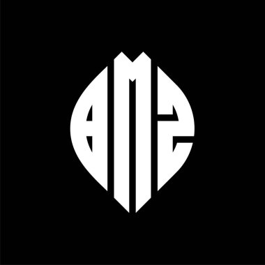 Çember ve elips şekilli BMZ daire harf logosu tasarımı. BMZ elips harfleri tipografik tarzda. Üç baş harf daire şeklinde bir logo oluşturuyor. BMZ Çember Amblemi Soyut Monogram Harf İşaretleme Vektörü.