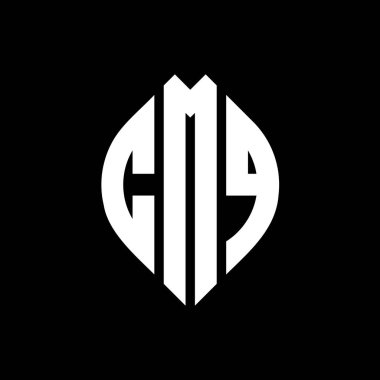 Çember ve elips şekilli CMQ daire harf logosu tasarımı. Tipografik biçimli CMQ elips harfleri. Üç baş harf daire şeklinde bir logo oluşturuyor. CMQ Çemberi Amblemi Soyut Monogram Harf İşaretleyici Vektörü.