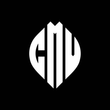 Çember ve elips şekilli CMV daire harf logosu tasarımı. Tipografik biçimli CMV elips harfleri. Üç baş harf daire şeklinde bir logo oluşturuyor. CMV Çember Amblemi Soyut Monogram Harf İşaretleyici Vektörü.