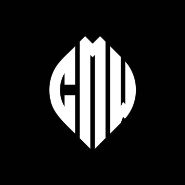 Çember ve elips şekilli CMW daire harf logosu tasarımı. Tipografik biçimli CMW elips harfleri. Üç baş harf daire şeklinde bir logo oluşturuyor. CMW Çember Amblemi Soyut Monogram Harf İşaretleyici Vektörü.