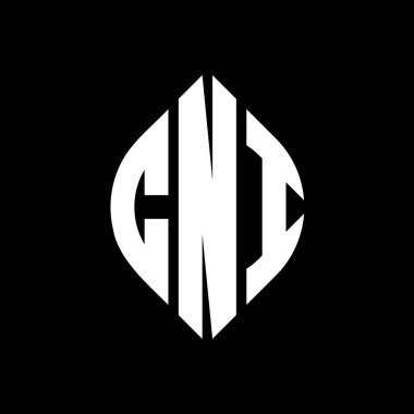 Çember ve elips şekilli CNI daire harf logosu tasarımı. Tipografik tarzda CNI elips harfleri. Üç baş harf daire şeklinde bir logo oluşturuyor. CNI Çemberi Amblemi Soyut Monogram Harf İşaretleme Vektörü.