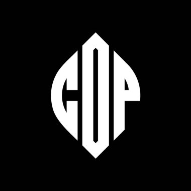 Çember ve elips şekilli COP daire harf logosu tasarımı. Tipografik stili elips mektuplar. Üç baş harf daire şeklinde bir logo oluşturuyor. COP Çemberi Amblemi Soyut Monogram Harf İşaretleme Vektörü.