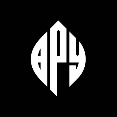 Çember ve elips şekilli BPY daire harf logosu tasarımı. Tipografik biçimli BPY elips harfleri. Üç baş harf daire şeklinde bir logo oluşturuyor. BPY Çember Amblemi Soyut Monogram Harf İşaretleyici Vektörü.