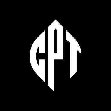 Çember ve elips şekilli CPT daire harf logosu tasarımı. Tipografik biçimli elips harfleri. Üç baş harf daire şeklinde bir logo oluşturuyor. CPT Çember Amblemi Soyut Monogram Harf İşaretleyici Vektörü.