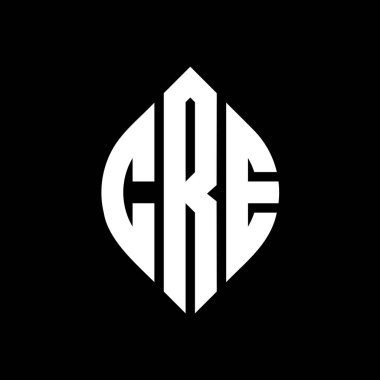 Çember ve elips şekilli CRE daire harf logosu tasarımı. Typographic tarzında CRE elips harfleri. Üç baş harf daire şeklinde bir logo oluşturuyor. CRE Çember Amblemi Soyut Monogram Harf İşaretleyici Vektörü.