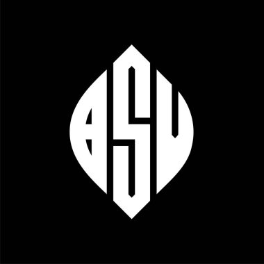 Çember ve elips şekilli BSV daire harf logosu tasarımı. Tipografik biçimli BSV elips harfleri. Üç baş harf daire şeklinde bir logo oluşturuyor. BSV Çember Amblemi Soyut Monogram Harf İşaretleyici Vektörü.